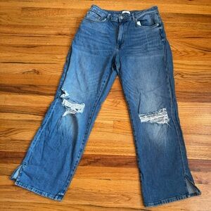 Forever 21 Blue Flare Jeans with Distressed Details